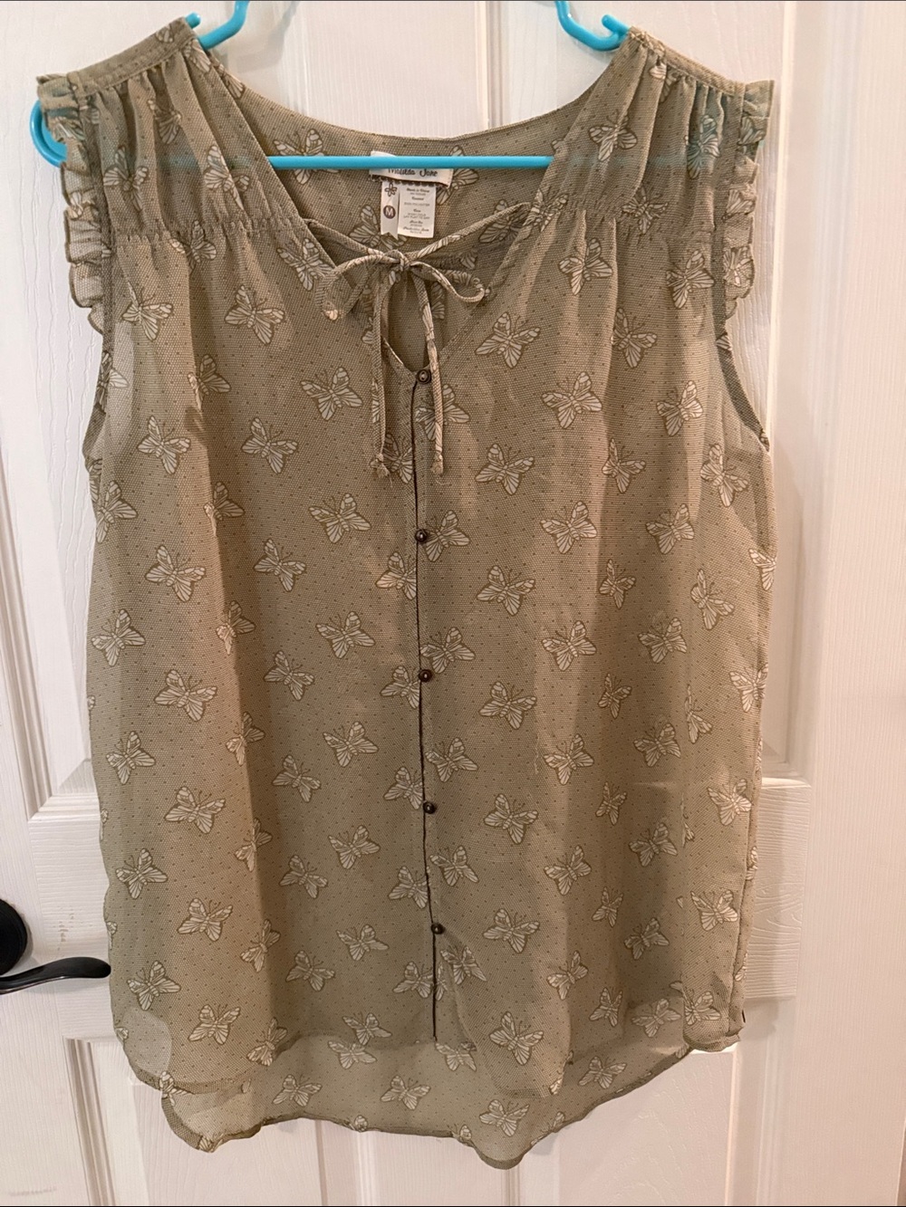 Matilda Jane Olive Green Sleeveless Tie-Neck Floral Blouse